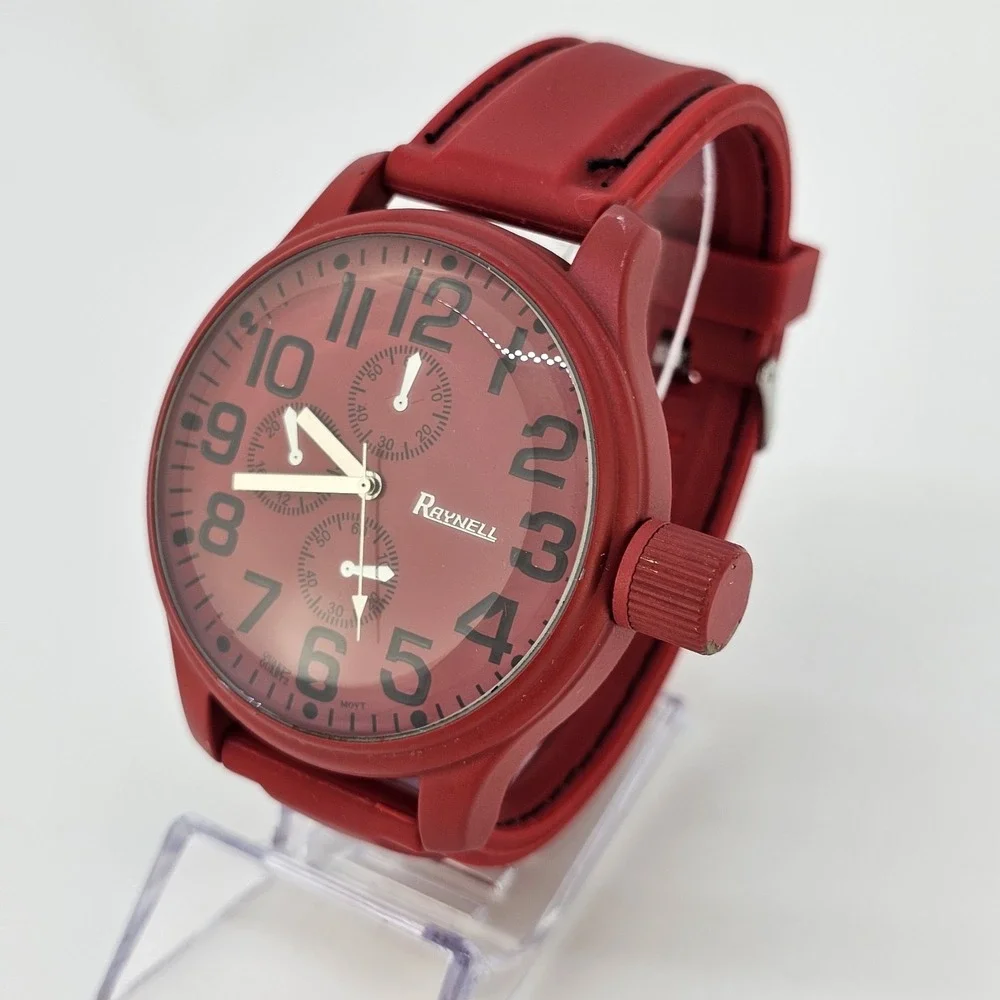 Raynell Men's Analog Watch 53MM Red Case Dial Red Plastic Bands New Battery
